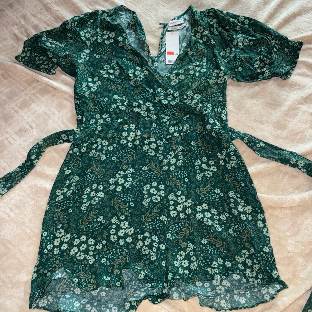 Urban Outfitters Green Floral Wrap Mini Dress